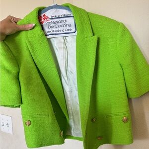 Zara Lime Green Tweed Crop Blazer & Shorts Set